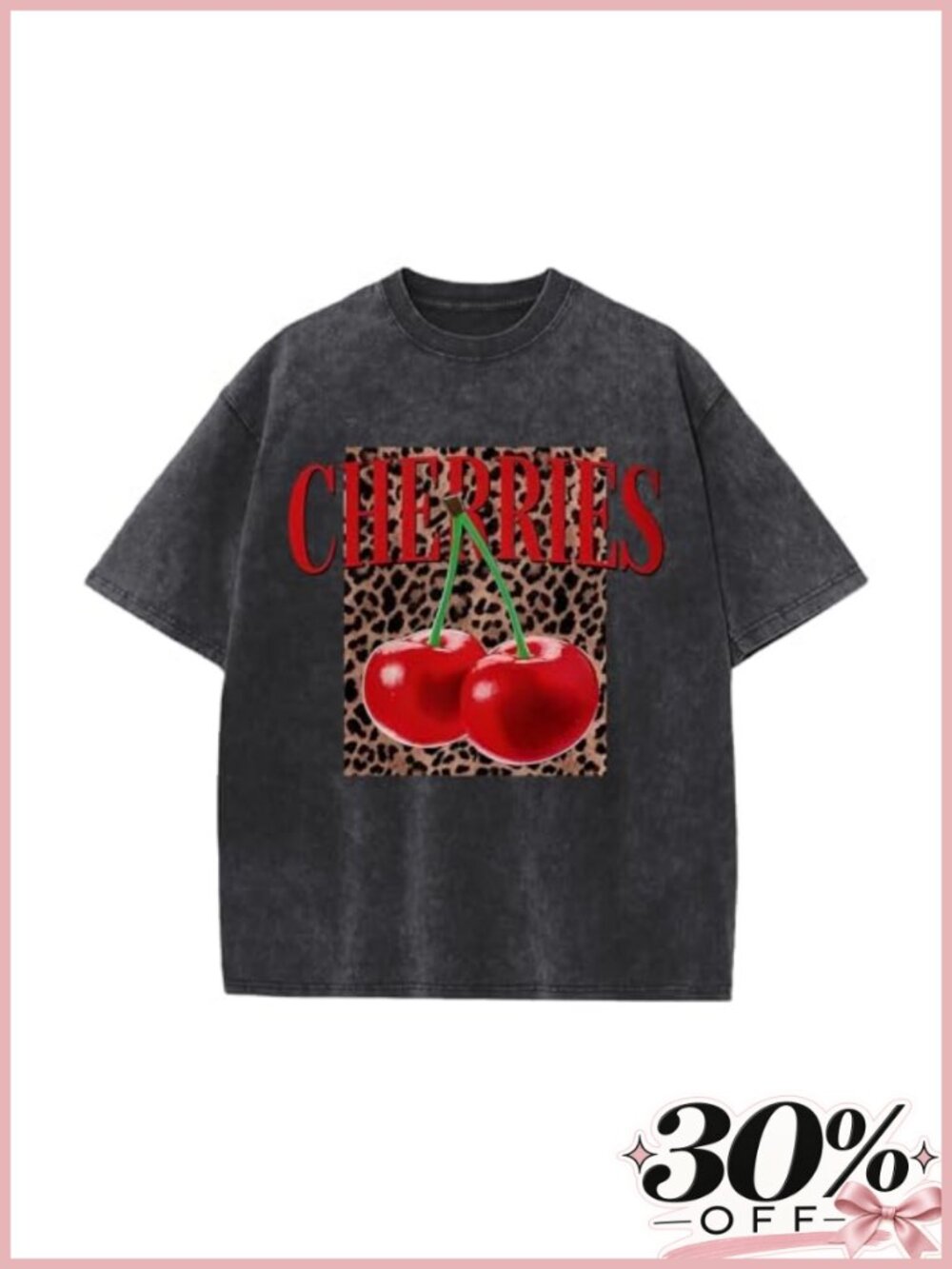 Oversized Cherry Graphic Tee Women Vintage Streetwear Acid Wash Cotton Crewneck